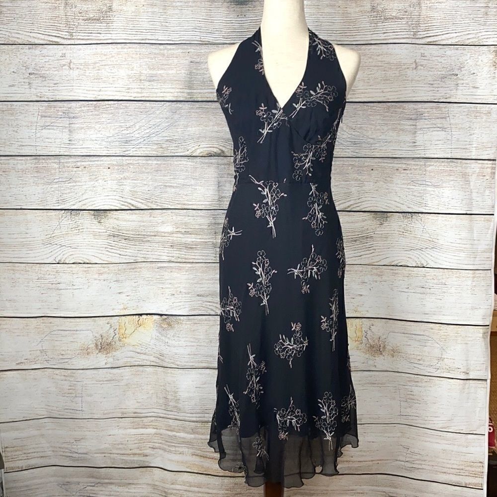 HYPE Backless Floral Embroidered Silk Dress 6